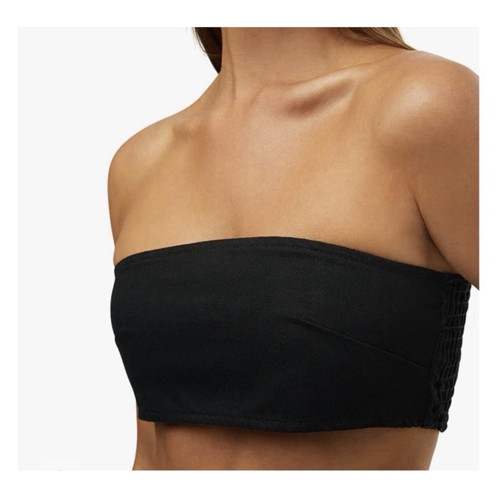 WeWoreWhat Smocked Black Bandeau Top Zip Hook Eye Back Closure‎ Sz XS NWT